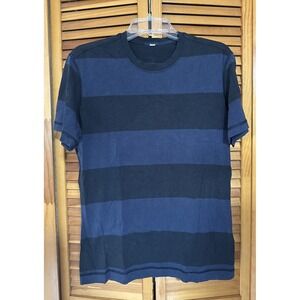 Lululemon Men's Short‎ Sleeve Striped T-Shirt Blue Black Athletic Tee